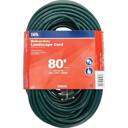 SJTW Extension Cord, 16 AWG, Outdoor, 16/3, 1 Outlets, Green, 80 ft